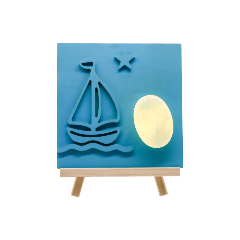 Ocean Color Sailboat Bamboo Carved Wood Lamp - Sail Shadow Baking